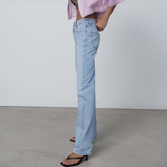 ZARA Straight Leg Mid Rise Full Leg Blue Jeans Size 2 NWT - Picture 4 of 7